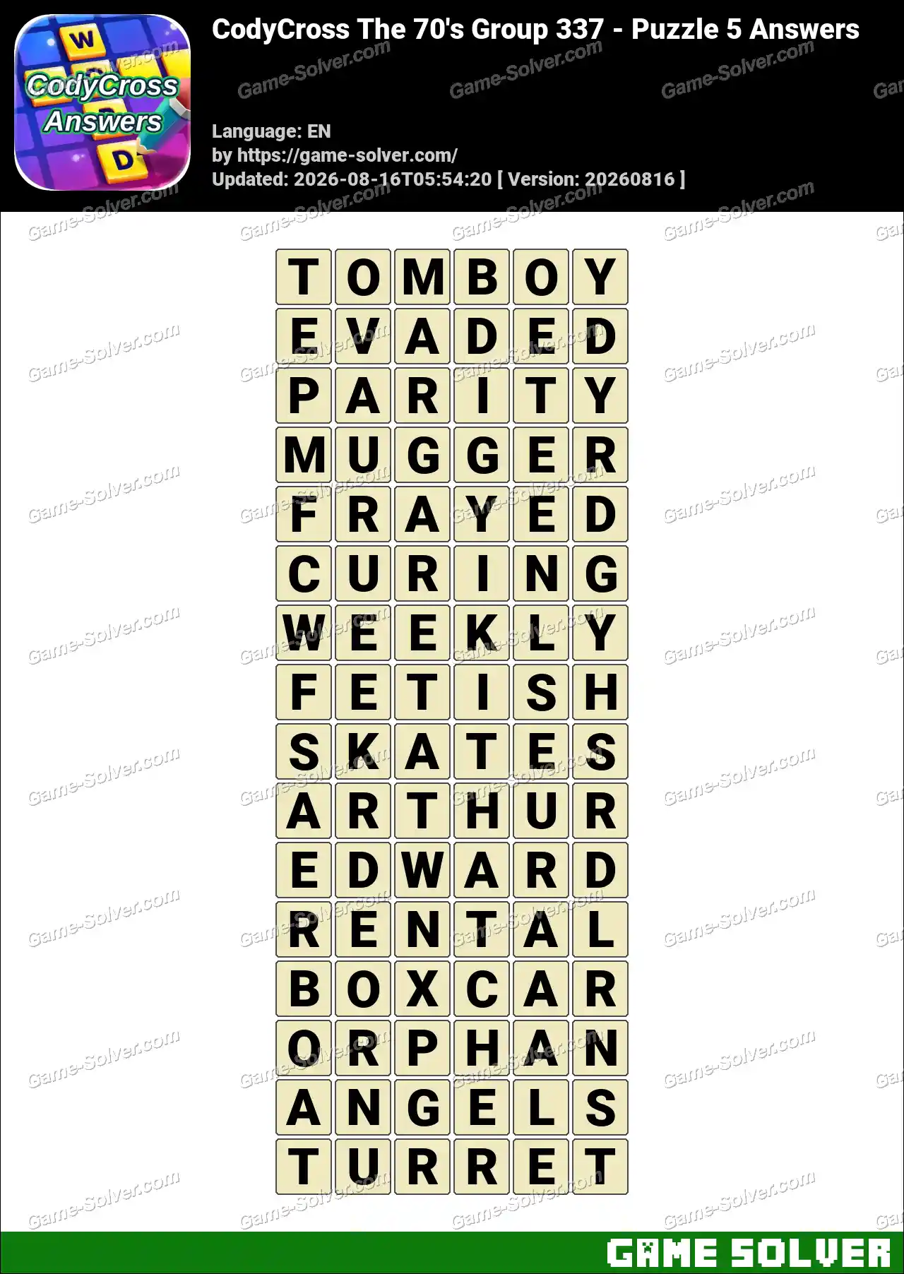 CodyCross The 70’s Group 337 – Puzzle 5 Answers